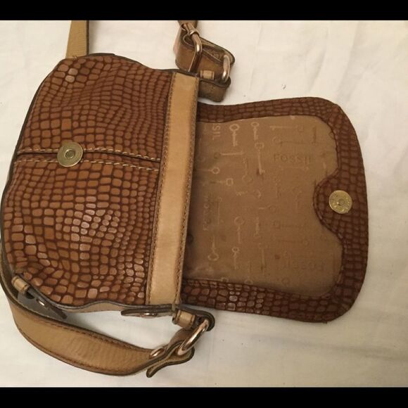 Fossil Crossbody Bag Brown Crocodile Embossed - Picture 4 of 9